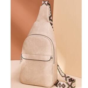 Guitar Strap Crossbody Sling Bag Vegan Leather Cream